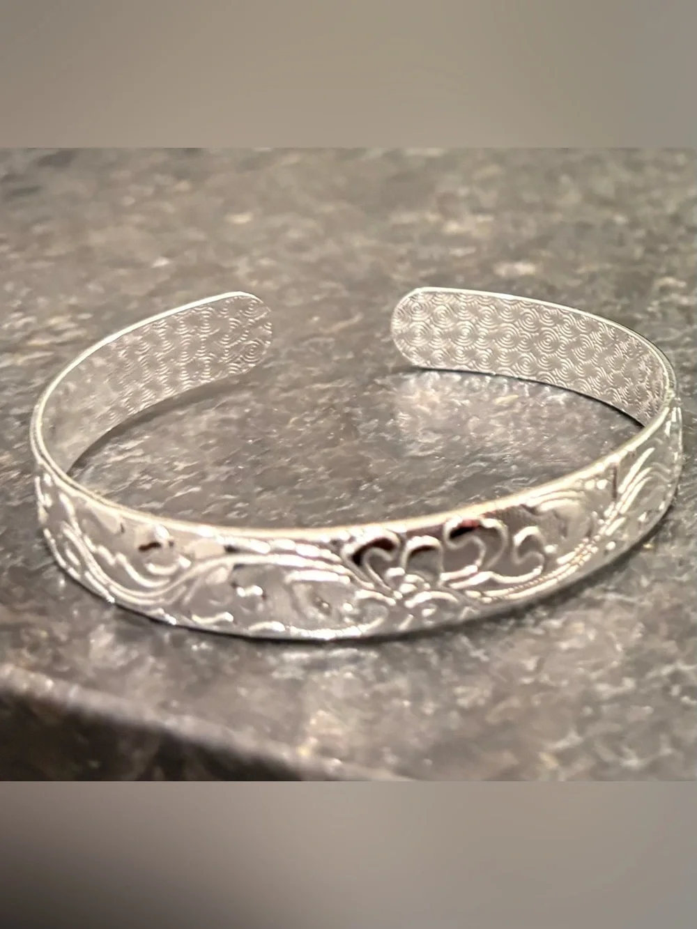 Unique Bangle Bracelet in Silver with Ornate Detailing